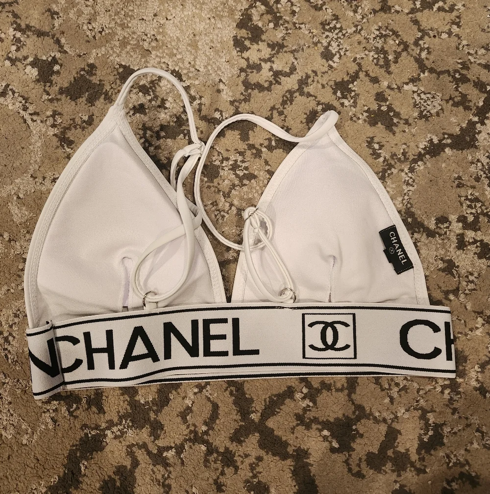 Chanel White Elastic Bikini Top Size Medium - Picture 7 of 9